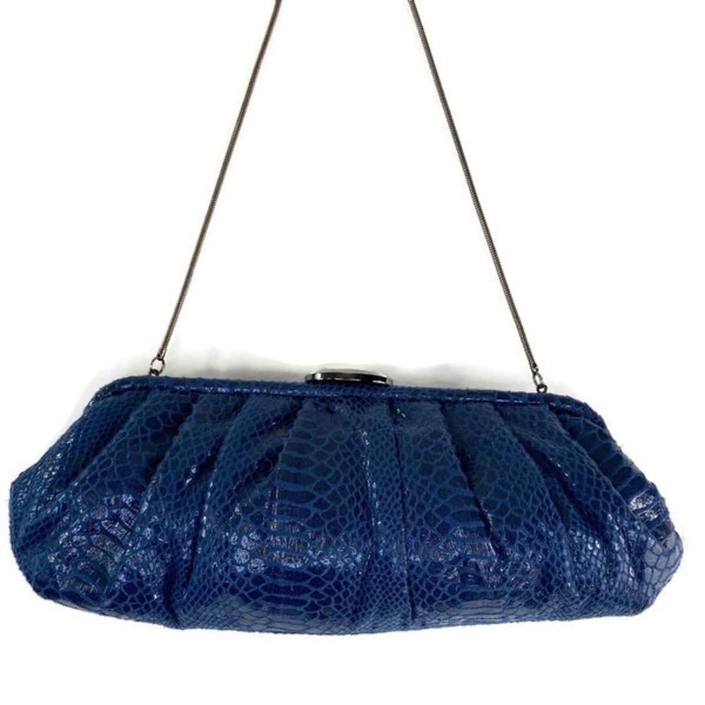 Kate Landry Womens Clutch Handbag Blue Snakeskin C
